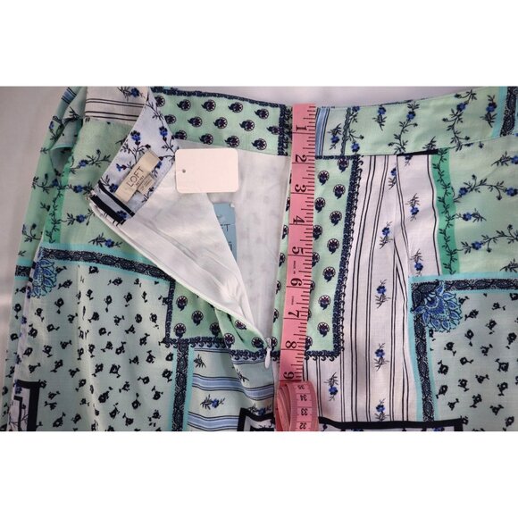 Loft Petite 2P Wrap Skirt Floral Patchwork Mint &‎ Navy Cotton Blend - Picture 8 of 9
